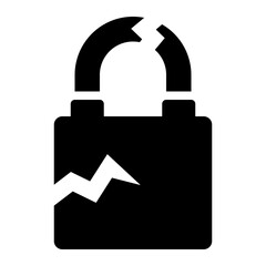 Broken padlock glyph icon symbolizing compromised security.