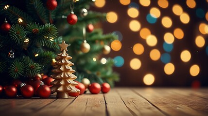 Christmas background and Christmas tree and sparkling bokeh lights in winter, merry christmas card holiday Happy New Year, space for text