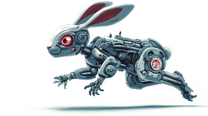 A Futuristic Mechanical Rabbit in Mid-Leap
