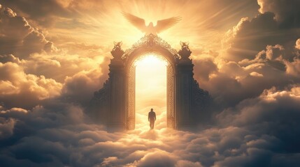 Angelic Wings Gate Heaven Clouds Man Journey