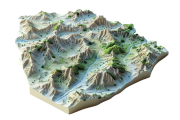 Transparent background topographic map emphasizing detailed elevation contours and geographic features