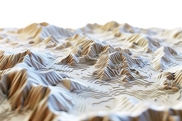Topographic map isolated on clear transparent background showcasing terrain features and elevations in detail
