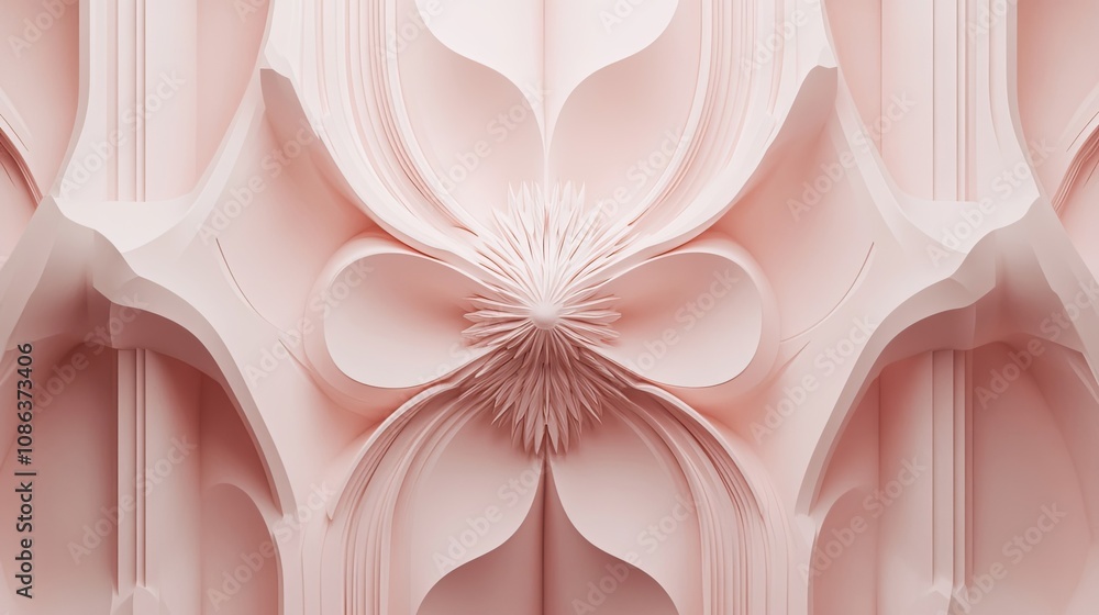 Poster abstract pink geometric pattern with curved and spiky elements