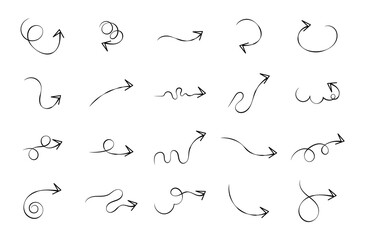 collection of various hand-drawn arrows and curved lines for graphic design purposes.