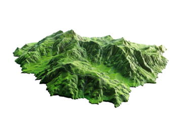 Clear transparent background topographic map illustrating terrain elevations and landform details accurately