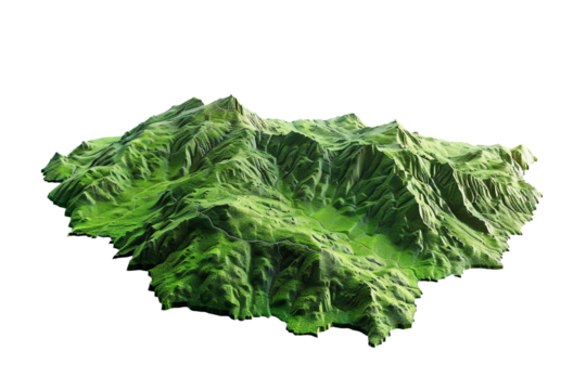 Clear transparent background topographic map illustrating terrain elevations and landform details accurately