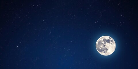 Obraz premium A majestic starry sky with a large moon in the foreground, surrounded by a halo of soft light, celestial body, universe