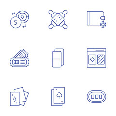 Betting icons set. Thin Line style, editable stroke. domino, exchange, poker, poker cards, poker table, ticket, wallet