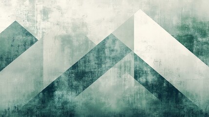 Abstract Geometric Painting with Green and White Triangles