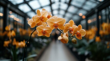 A greenhouse-grown orchid with bright petals and sturdy green leaves reflects meticulous care and expertise in cultivation.