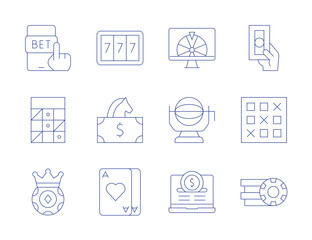 Betting icons. Thin Line style, editable stroke. Frame, bet, betting, bingo, card, casino chip, casino chips, fortune wheel, lottery, money