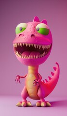 Fototapeta premium Pink Cartoon Dinosaur with Big Teeth