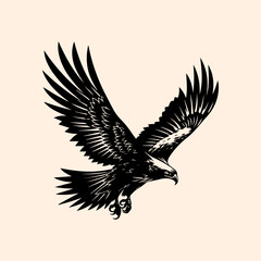 vector animal illustration, logo, silhouette of an eagle with wide wings