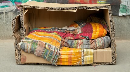 Urban Textures - Innovative Cardboard Mat Layered for Makeshift Bedding in City Setting