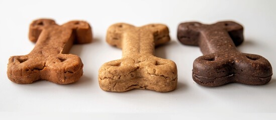 Three dog treats on a white background