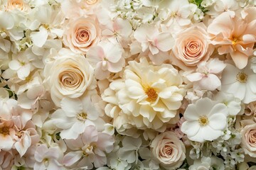 A close-up of a beautiful floral arrangement with roses and hydrangeas.