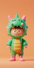 Fototapeta premium Cute 3D Cartoon of a Boy Dressed in a Dinosaur Costume