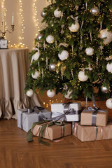 Wrapped presents under the Christmas tree.