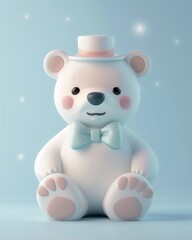 Cute Cartoon Bear with Top Hat and Bow Tie