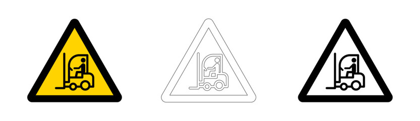 Manitou forklift, hazardous handling, yellow triangle, danger warning sign.
