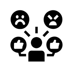 Fototapeta premium cyberbullying glyph icon. Abuse, internet harassment warning, hate, bully, social media insult. Sad face of online gossip victim. Flat pictogram. 