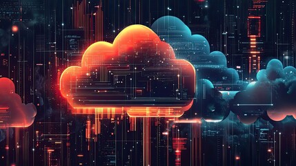 Abstract Cloud Computing Network with Digital Data Flow and Connections