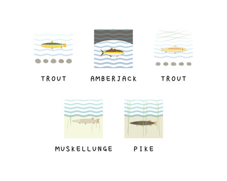 Set of editable fish vector templates.	