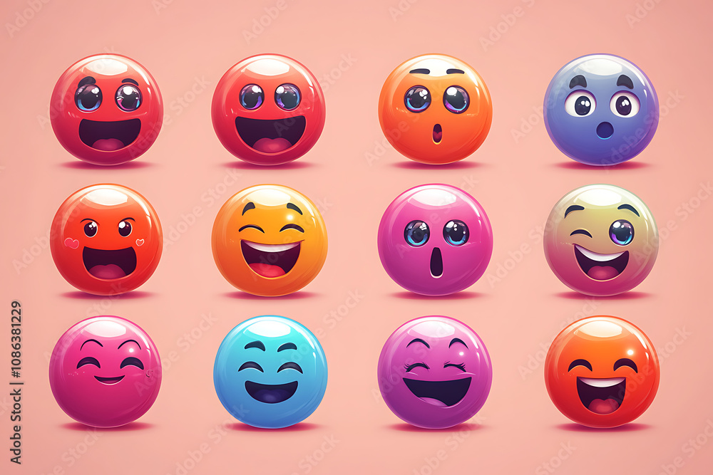 Poster a colorful array of cartoon-style emoticons displaying various facial expressions.