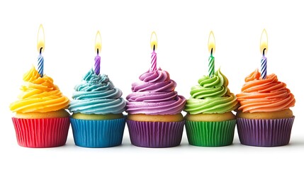 Colorful Birthday Cupcakes with Candles