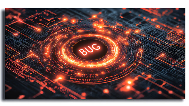 Futuristic Technology Background with Digital Circuit and Programming Bug Alert