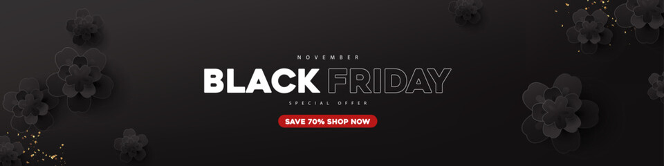 Obraz premium Black friday sale banner layout design template background with black flower paper cut style