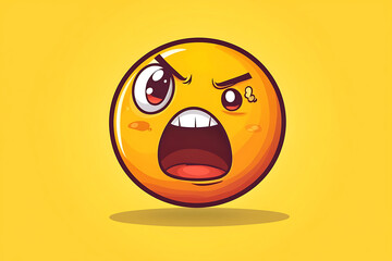 Fototapeta premium A cartoonish angry emoji with a yellow background, expressing frustration or anger.