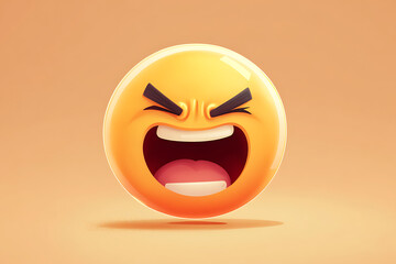 Obraz premium A vibrant emoji expressing anger with exaggerated facial features and a bright background.