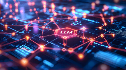 Futuristic Visualization of LLM Large Language Model Connections in Digital Technology and AI
