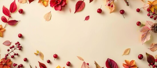 Autumn Leaf Colors and Floral Elements on Cream Background for Seasonal Design