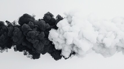 Abstract Black and White Ink Clouds Swirling Smoke 3D Render Monochrome Background
