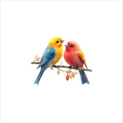Watercolor lovebirds couple on a branch clipart. love Birds and heart watercolor illustration.