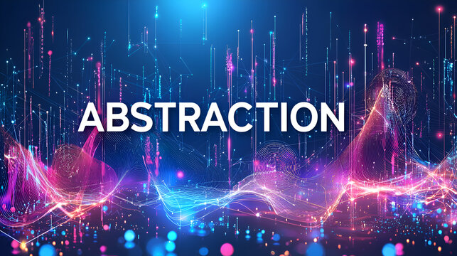 Colorful Abstract Digital Background of Object Oriented Programming Abstraction Concepts with Glowing Waves and Modern Patterns