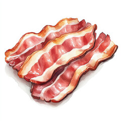 Obraz premium Delicious watercolor illustration of cartoon style pork bacon, showcasing its crispy texture and vibrant colors, perfect for food related designs