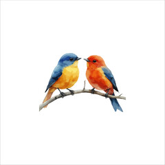 Watercolor lovebirds couple on a branch clipart. love Birds and heart watercolor illustration.