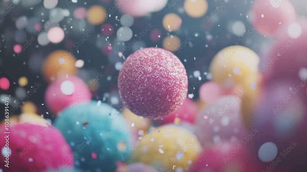 Poster vibrant confetti glimmers in various colors, surrounded by captivating bokeh lights, adding joy and 