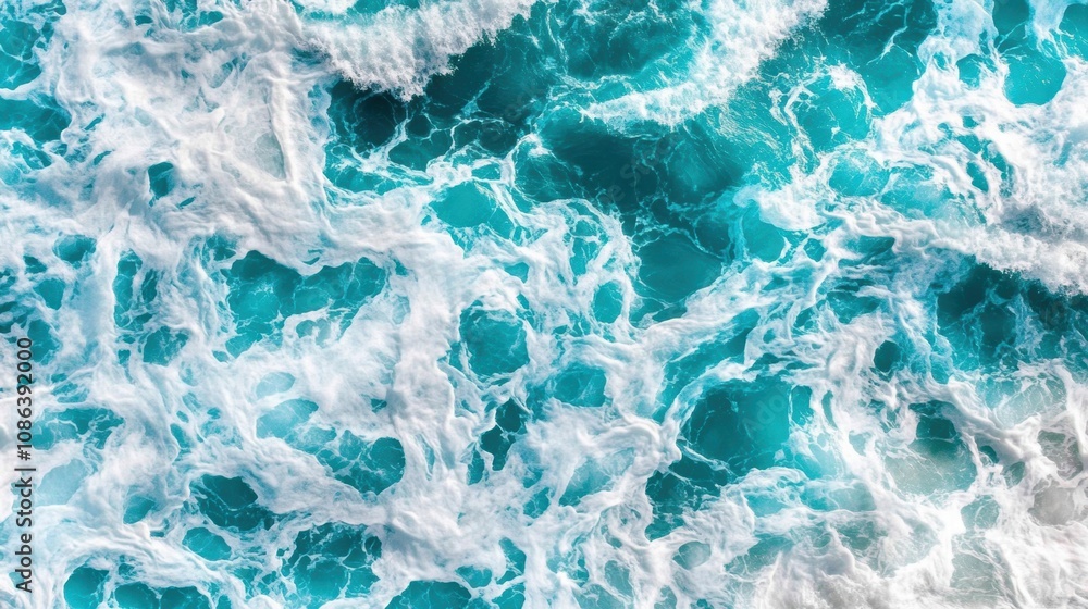 Aufkleber deep blue ocean waves roll and crash rhythmically, creating a vibrant display of white foam under th