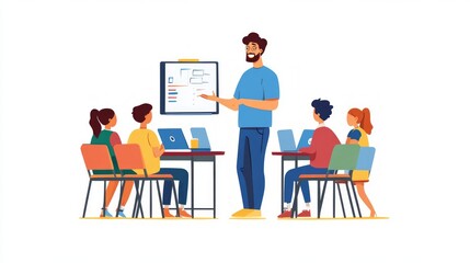 Fototapeta premium Teacher Guiding Students in a Classroom Setting