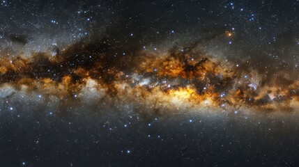 Obraz premium The Milky Way stretches across the night sky, showcasing a breathtaking array of colors over a peaceful, darkened landscape