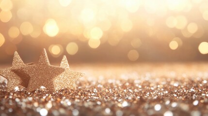 Golden stars shine against a sparkling backdrop, evoking the warmth and joy of the holiday season