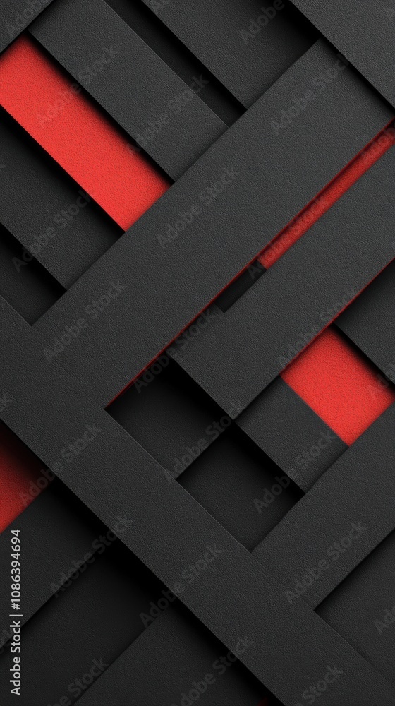 Aufkleber bold abstract background featuring black and red geometric patterns in a layered, crisscrossing desi