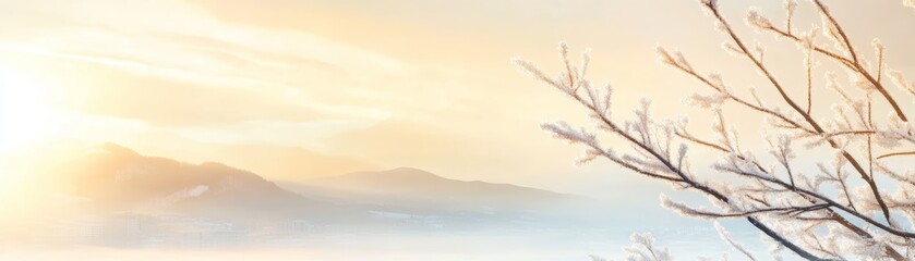 Obraz premium Majestic snowcapped mountain peak and frosted trees in a serene winter wonderland landscape