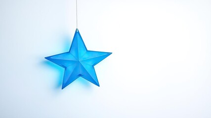 Obraz premium Vibrant blue star suspended against a crisp white canvas with an aura of soft luminescence, luminous, universe