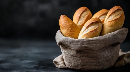 Freshly baked bread in a paper bag on rustic wooden table, warm and inviting image of homemade goodness