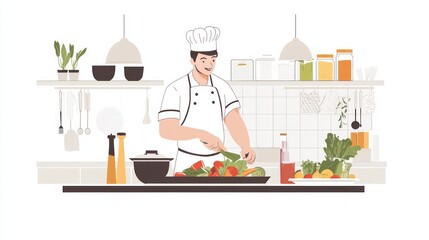Chef Preparing a Healthy Vegetable Dish in a Modern Kitchen
